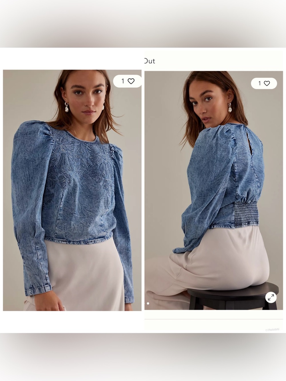 Pilcro Anthropologie Embellished LongSleeve Denim Top Women’s Size XS - Picture 2 of 15